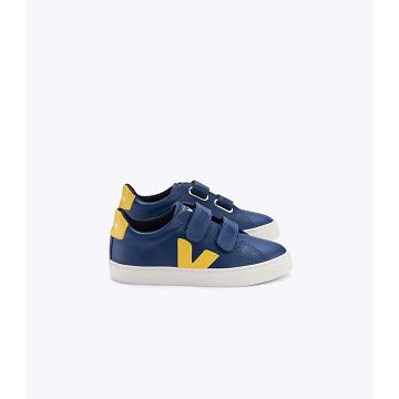 Sneakersy Veja ESPLAR LEATHER Dziecięce Navy/Yellow | VEJA740-PL