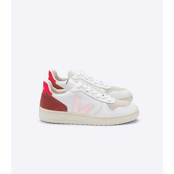 Sneakersy Veja V-10 LEATHER Damskie White/Red | VEJA566-PL