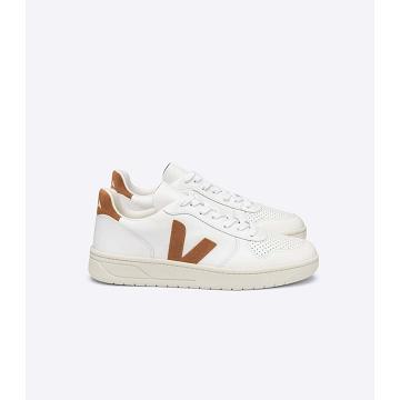 Sneakersy Veja V-10 LEATHER Damskie White/Brown | VEJA567-PL