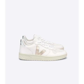 Sneakersy Veja V-10 LEATHER Damskie White/Silver | VEJA577-PL