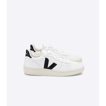 Sneakersy Veja V-10 LEATHER Damskie White/Black | VEJA590-PL