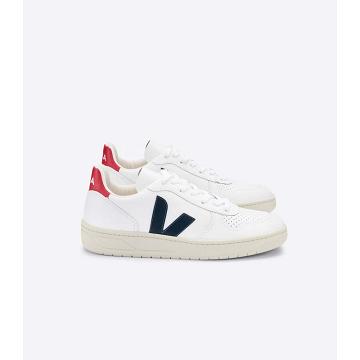 Sneakersy Veja V-10 LEATHER Damskie White/Black/Red | VEJA591-PL