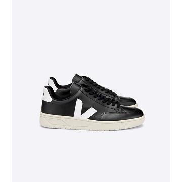 Sneakersy Veja V-12 LEATHER Damskie Black/White | VEJA593-PL