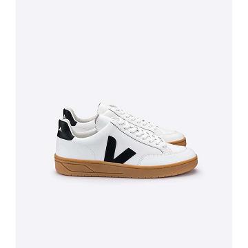 Sneakersy Veja V-12 LEATHER Damskie White/Black/Beige | VEJA597-PL