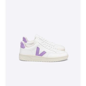 Sneakersy Veja V-12 LEATHER Damskie White/Purple | VEJA604-PL