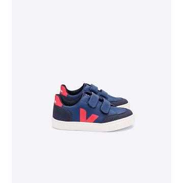 Sneakersy Veja V-12 LEATHER Dziecięce Granatowe | VEJA801-PL