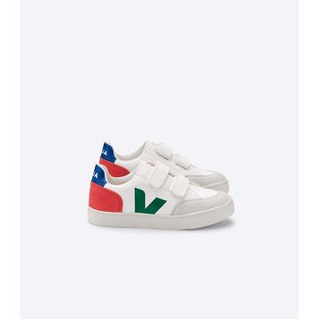 Sneakersy Veja V-12 LEATHER Dziecięce White/Green/Red | VEJA802-PL