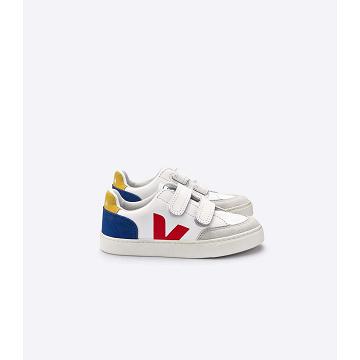 Sneakersy Veja V-12 LEATHER Dziecięce White/Red/Blue | VEJA808-PL