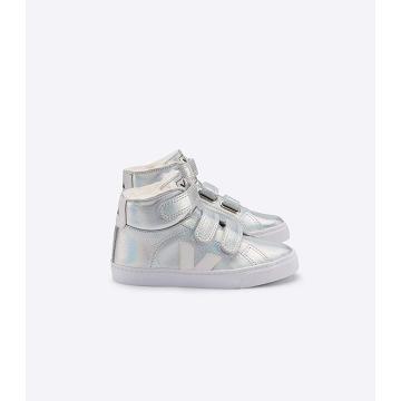 Wysokie Veja ESPLAR MID FURED LEATHER Dziecięce Silver/White | VEJA620-PL